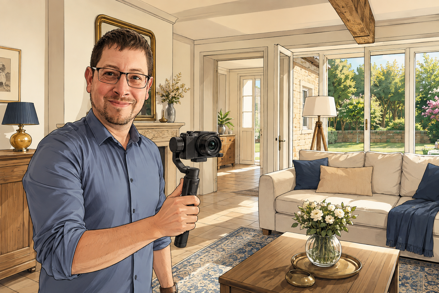 Richard Lavillaugouet réalisant une vidéo professionnelle d’un bien immobilier