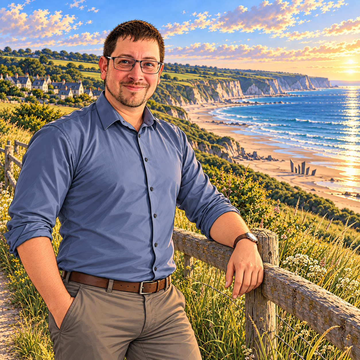 Richard Lavillaugouet à Saint-Laurent-sur-Mer, face au littoral d’Omaha Beach